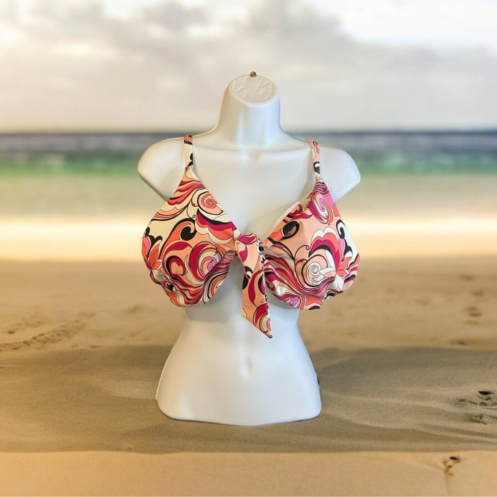 Womens Plus Size 35 C Bikini Swimsuit Top Retro Swirl Adjustable Straps Beach